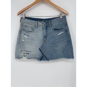 American Eagle Split Dye High Waisted Distressed Denim Mini Skirt
